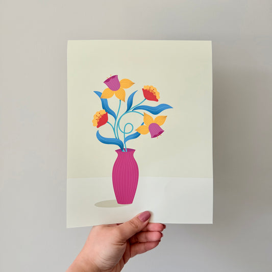 Light botanical illustration with cheerful and dreamy daffodil blooms