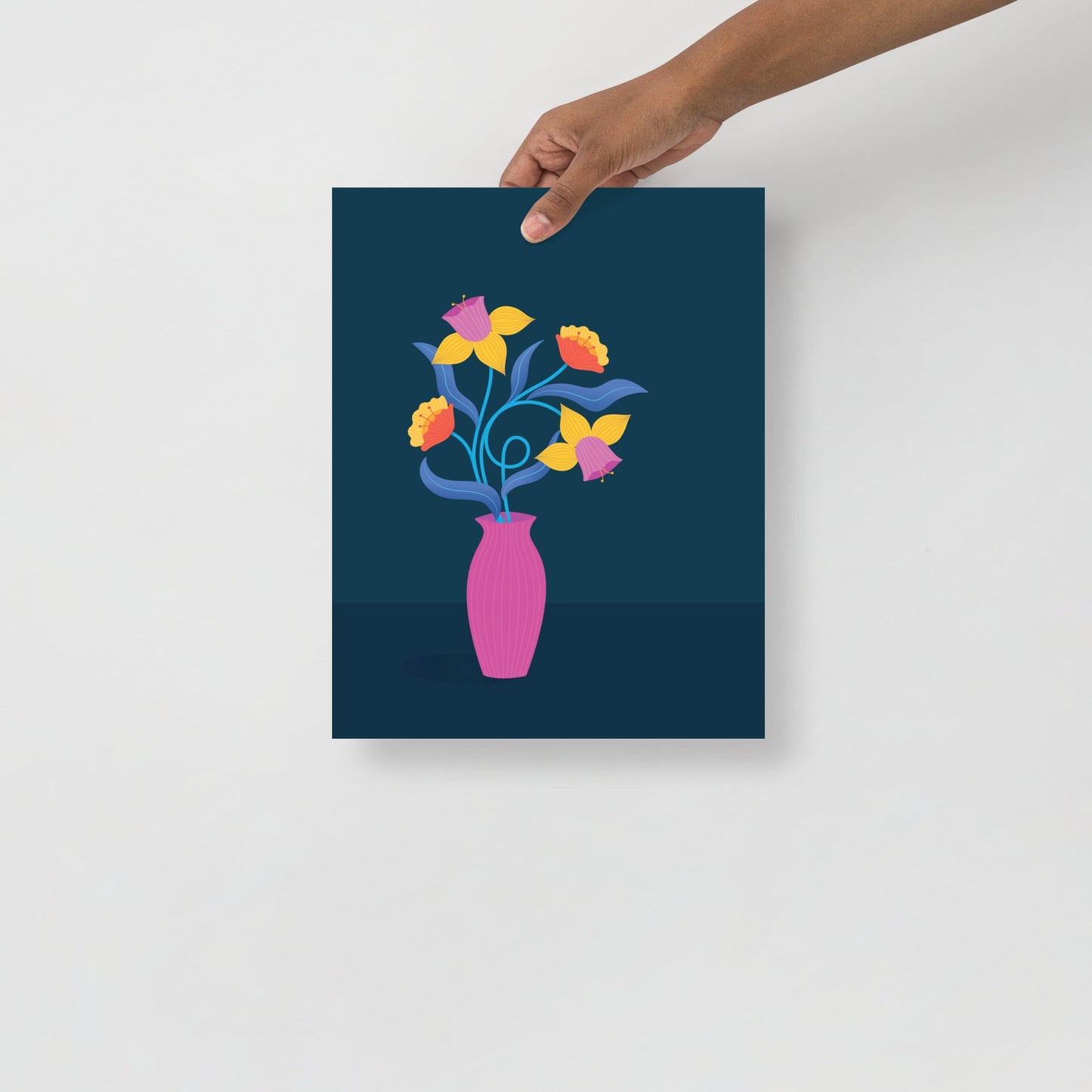 Dark botanical art print with bright yellow daffodils illustration