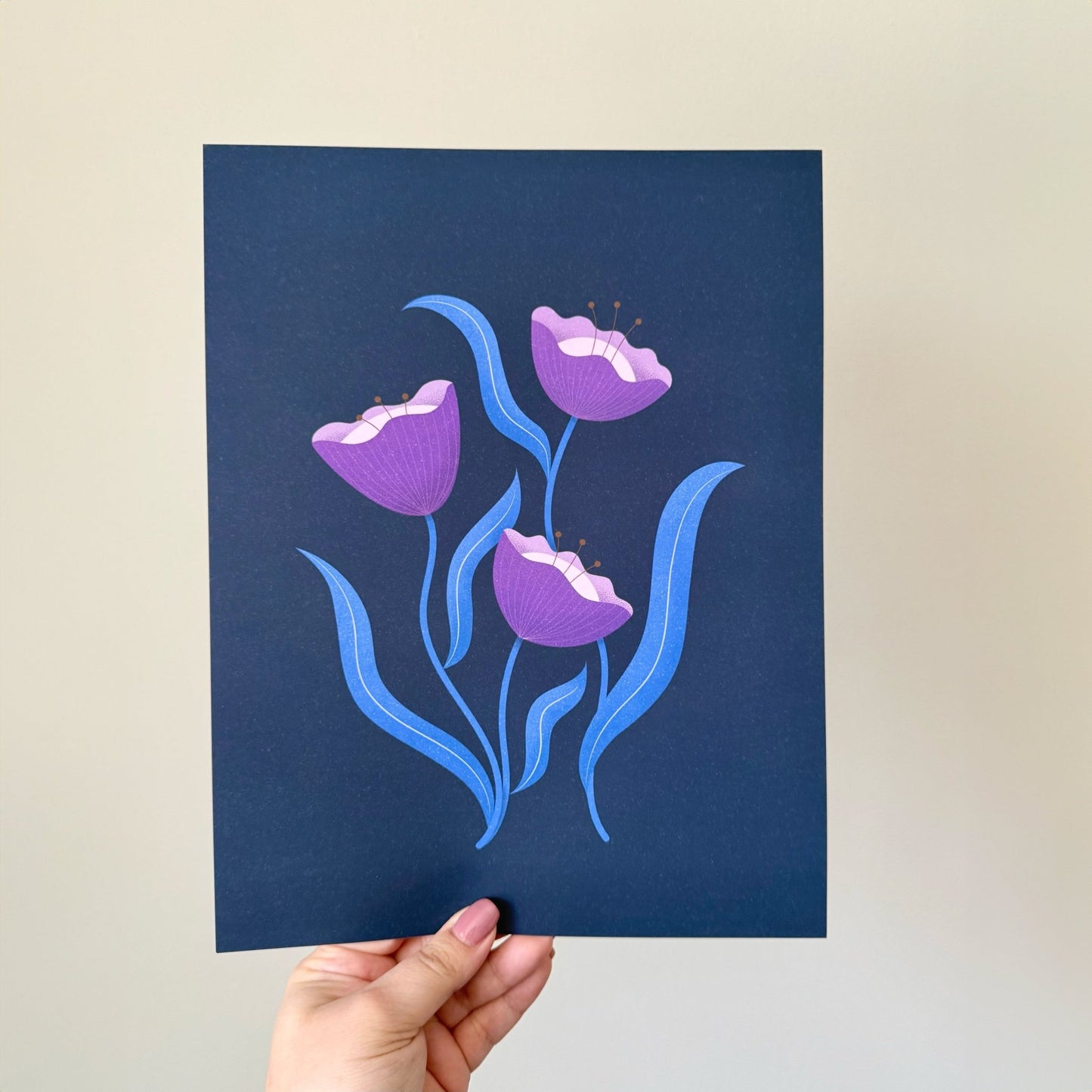 Moody flower illustration with botanical shapes in cool tones