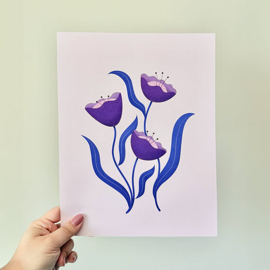 Soft floral art print with light pink backdrop for calming decor