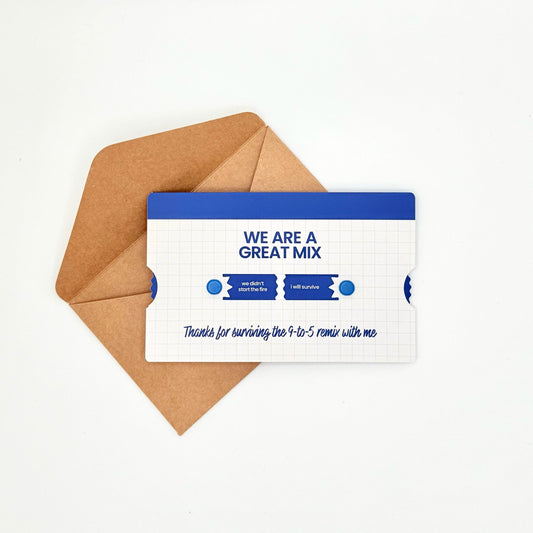 Work BFF mixtape-themed interactive greeting card - work friend greeting card with kraft envelope