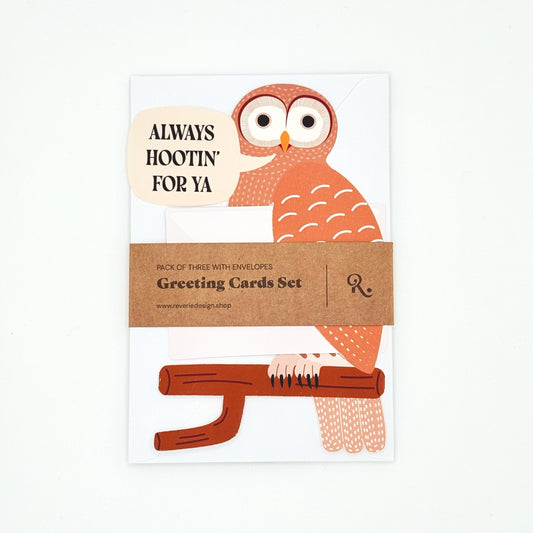 Set of 3 - Standing Owl Greeting cards - keepsake greeting cards for any occasion - Reverie Design Shop