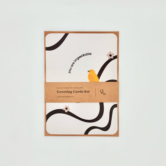 Set of 3 - Vibrant Color Birds Greeting cards - illustrated greeting cards for any occasion - Reverie Design Shop