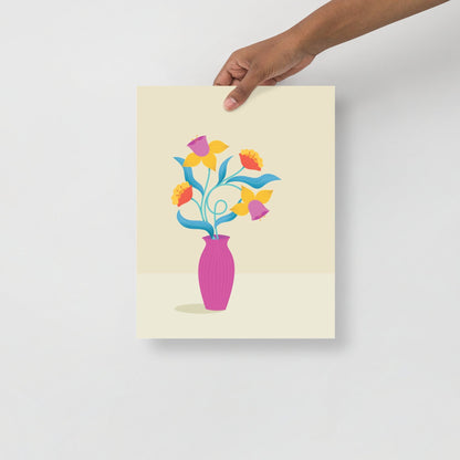 Bright daffodils - Art print with yellow and pink daffodils on pastel yellow background