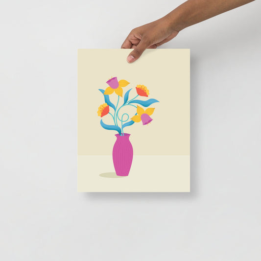 Bright daffodils - Art print with yellow and pink daffodils on pastel yellow background