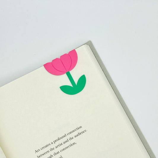 Pink peony magnetic bookmark folded over book page - Flower Garden Magnetic Bookmarks 