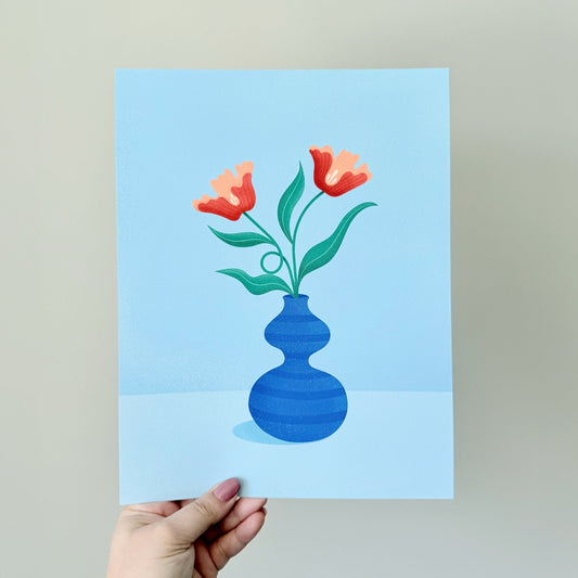 Dreamy floral art with symbolic poppy flowers and vase design