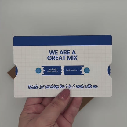 Showcasing interactive Work BFF mixtape-themed greeting card - work friend greeting card with kraft envelope