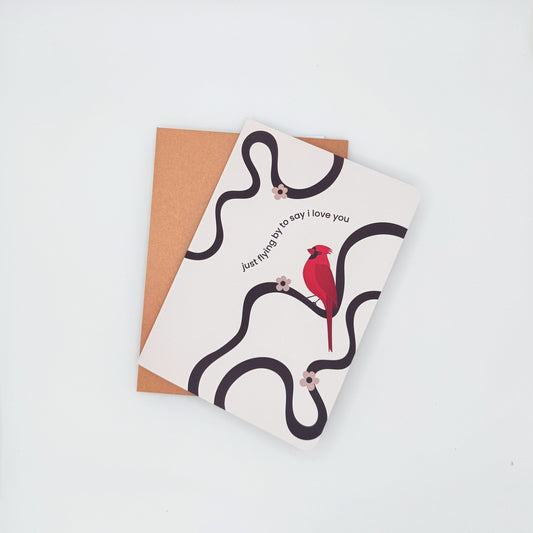 Red Cardinal Bird Vibrant Greeting card - illustrated greeting card for any occasion - Reverie Design Shop